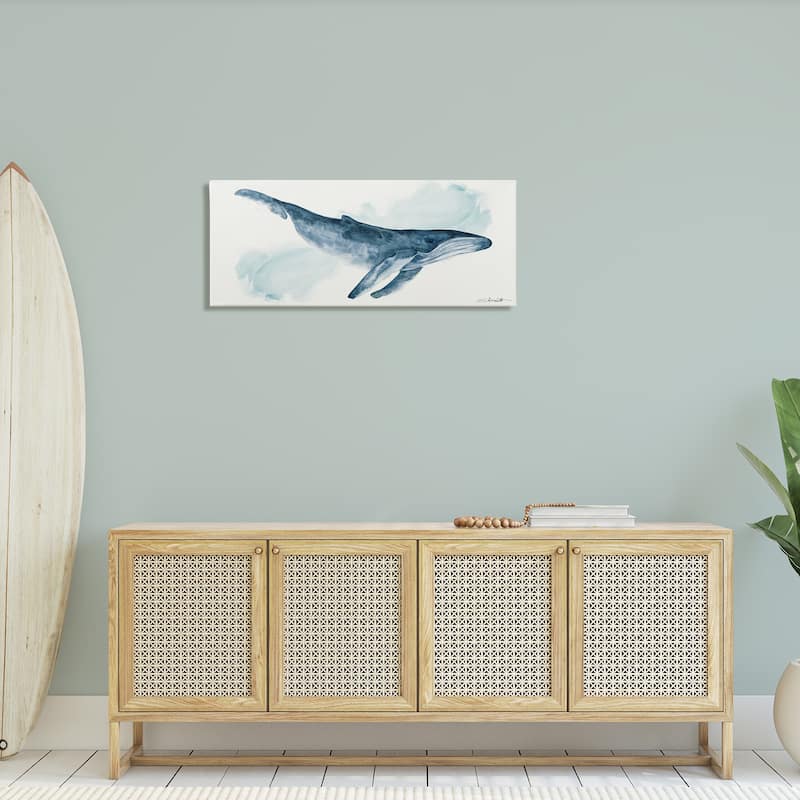 Stupell Nautical Humpback Whale Marine Animal Blue Watercolor Painting Canvas Wall Art - White