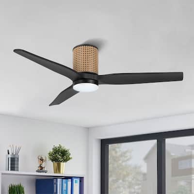 MLiAN 52 In. 3 Solid Wood Blades Flush Mount Ceiling Fan with Light Kit - 52"