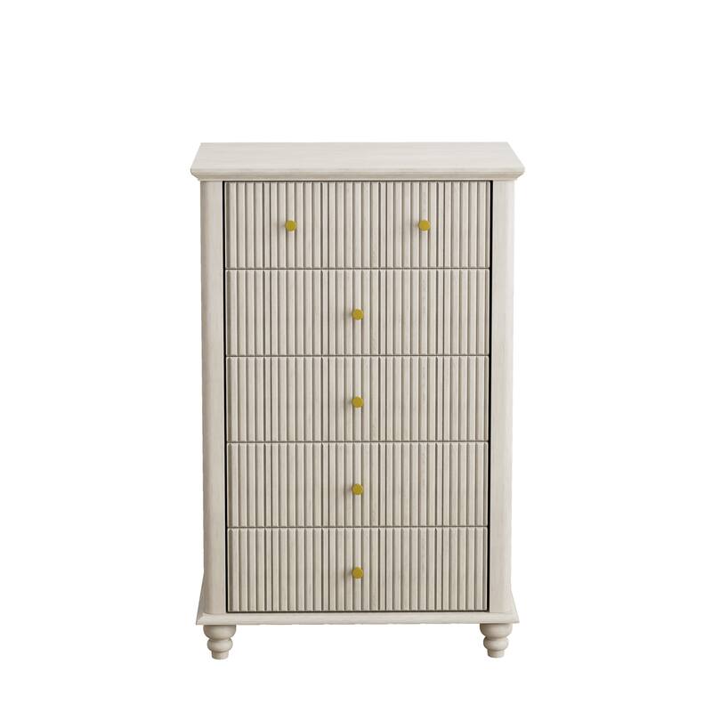 Fluted 5 Drawer Dresser, 45 Inch Tall Modern Chest Of Drawers, Bedroom Dresser With Metal Handle, Wooden Drawer Organizer