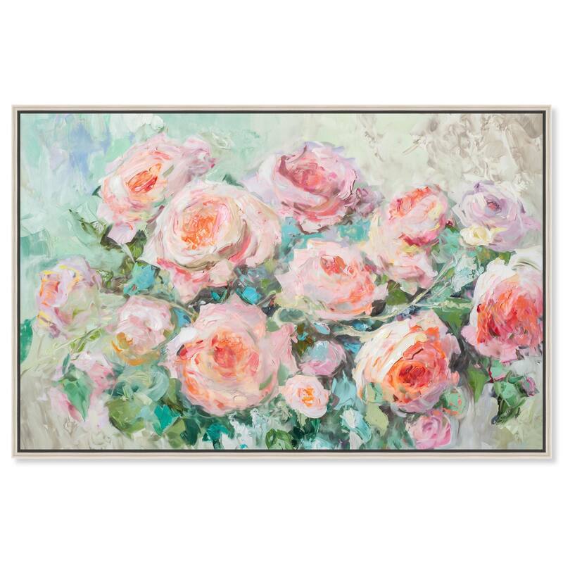 Cabbage Rose Charm Canvas by Art Remedy - 24" x 16" - Silver