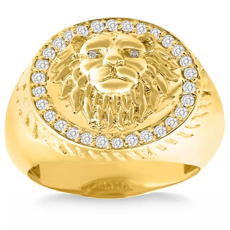 Bliss Diamond 3/8Ct Men's Diamond Lion Head Pink Ring in White or Yellow Gold - 10.5 - Yellow