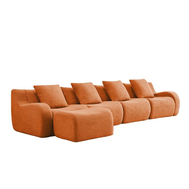 Anmytek Modern Plush L-Shaped 4-Seat Chaise Boneless Sofa - Teddy Fabric, 32D High Density Sponge, No Assembly