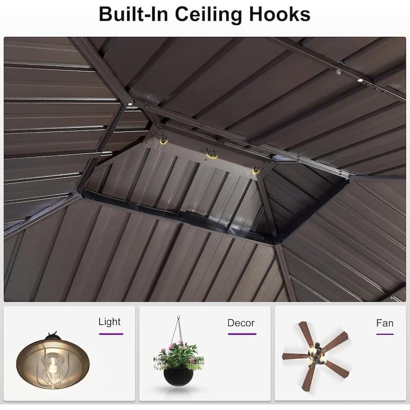 PURPLE LEAF Gazebo Outdoor Gazebo with Dual-Layer Galvanized Steel Double Roof Aluminum Gazebo with Netting and Curtains Bronze