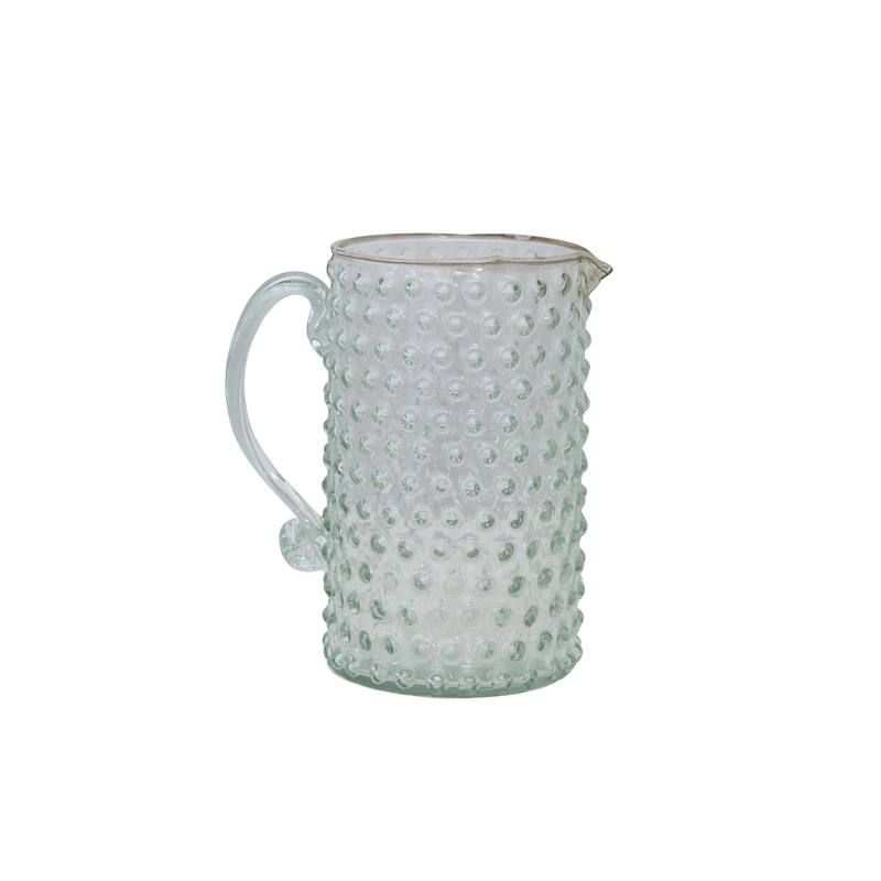 Hand Blown Glass Hobnail Pitcher - 6.8"L x 4.3"W x 7.3"H