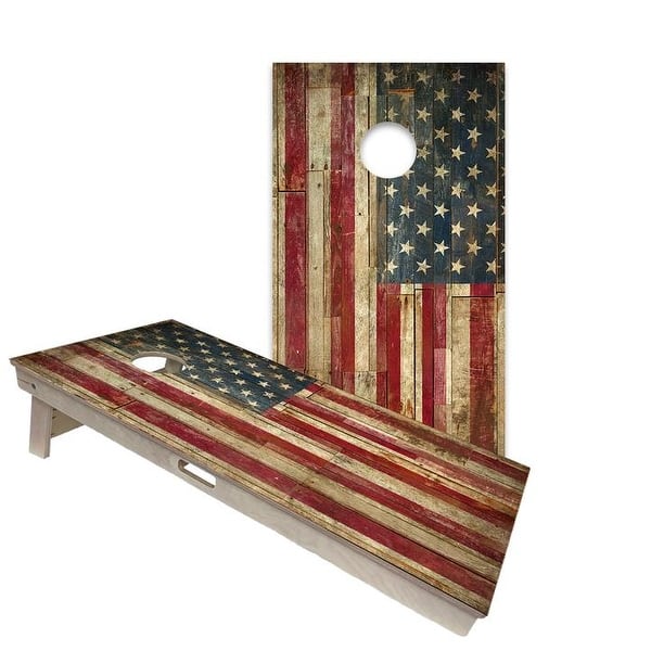 slide 2 of 6, American Flag Rustic Regulation 2x4 Cornhole Board Set All-Weather - Include Carrying Case