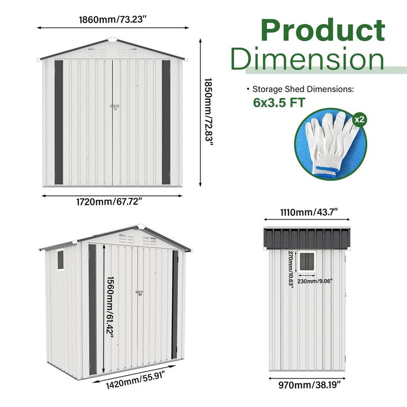 6X3.5FT Metal Storage Shed,Tool Shed with Peaked Roof Waterproof