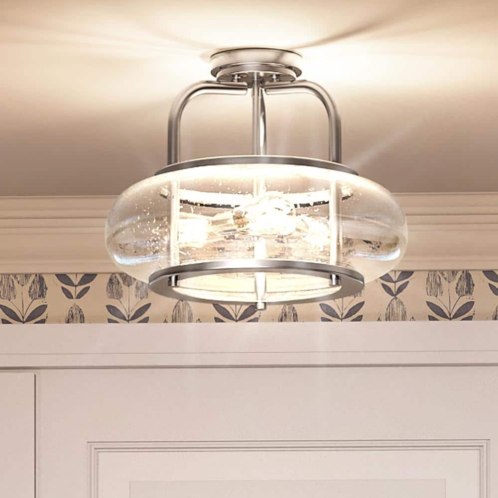 Luxury Utilitarian Ceiling Light, 12"H x 16"W, with Coastal Style, Brushed Nickel, by Urban Ambiance