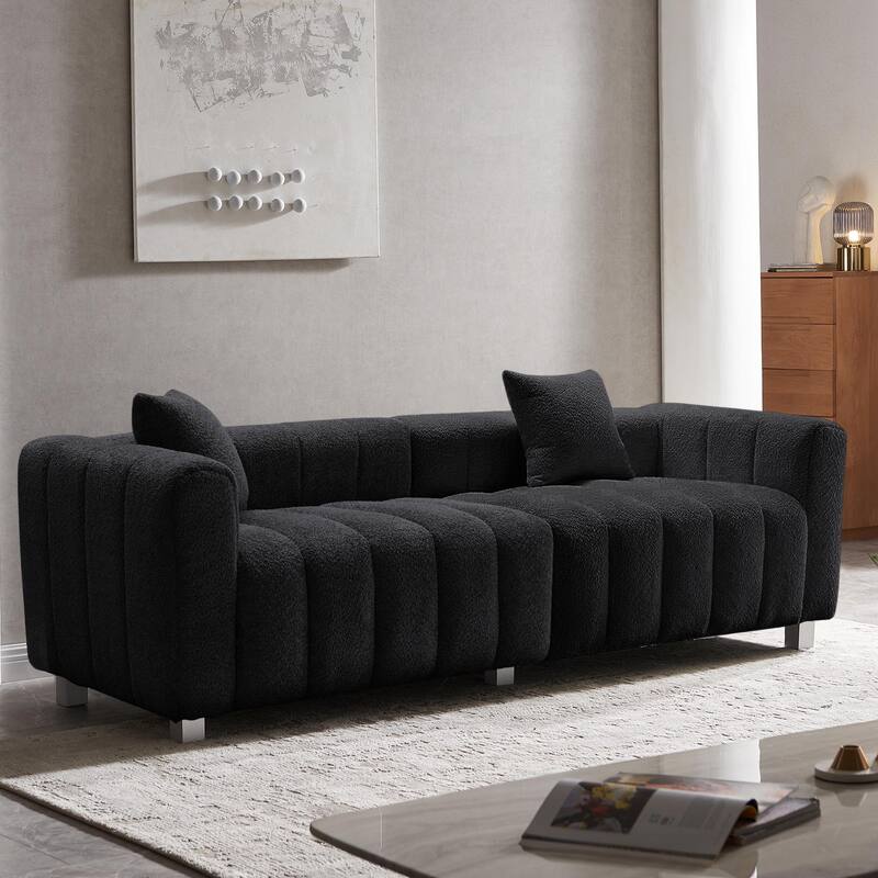 87.4" Luxury 3-Seater Sofa Bubble Couch for Living Room, Velvet Deep Seat Sofa Couch, Loveseat Sofa with Metal Legs