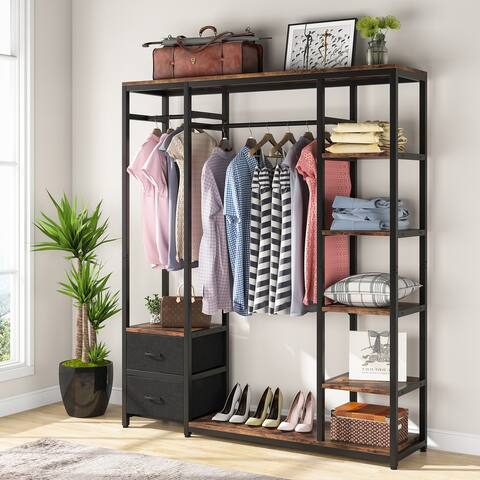 59'' Double Rods Freestanding Closet Organizer with 2 Drawers - L 59x W 15.75 x H 69.68