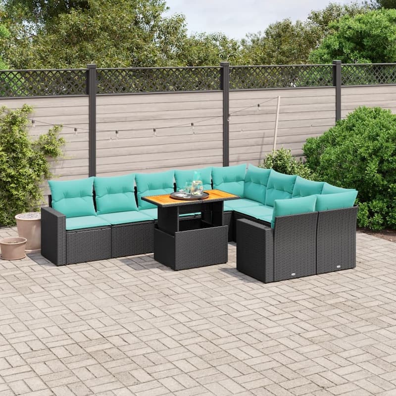 vidaXL Patio Sofa Set with Cushions Outdoor Furniture 10 Piece Poly Rattan - 24.4 x 24.4 x 27.2 - Black and Blue