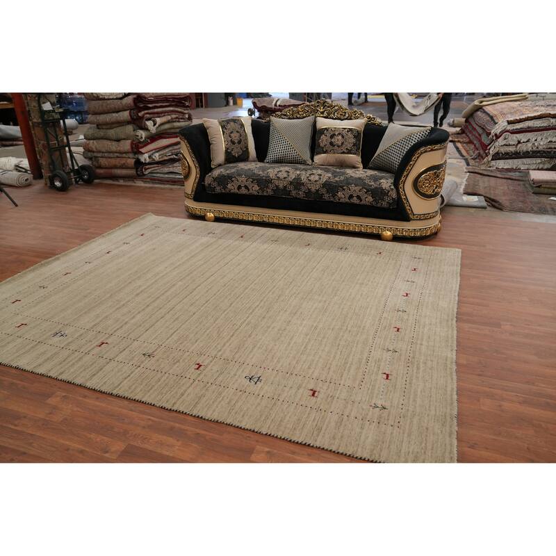 Hand Knotted Oriental 100% Wool Carpet Tribal Tribal Beige & Ivories Gabbeh Area Rug - 9' 9'' X 7' 10''