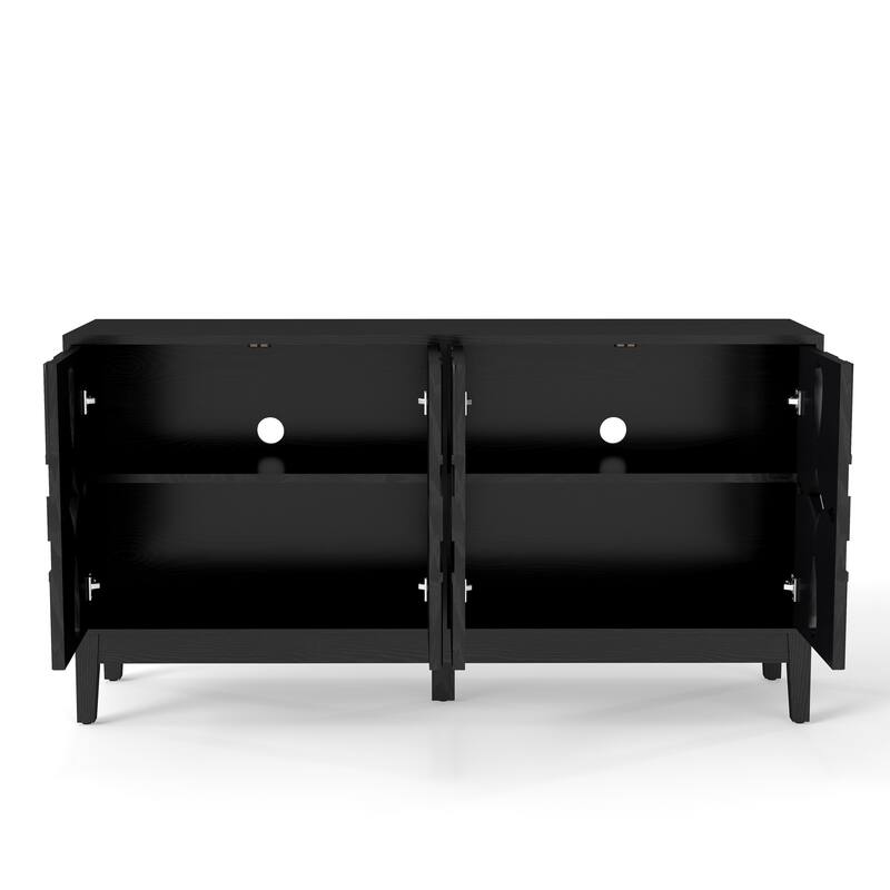 60.5" Vintage Sideboard Buffet Cabinet, TV Media Console Table, Wood Storage Cabinet with 2 Socket Hole & Adjustable Shelves