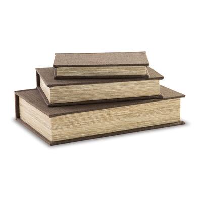 Jolly Decor Storage Book Box Set of 3, Brown Cover, Black Velvet Lining