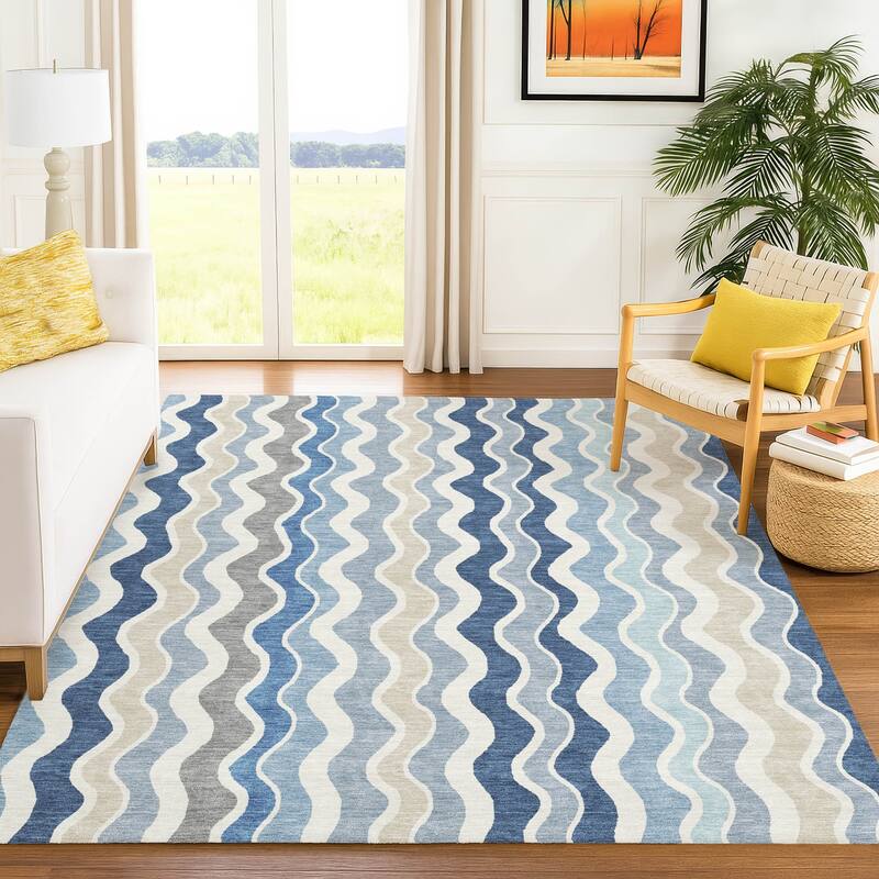 Machine Washable Indoor/ Outdoor Funky Stripe Chantille Rug