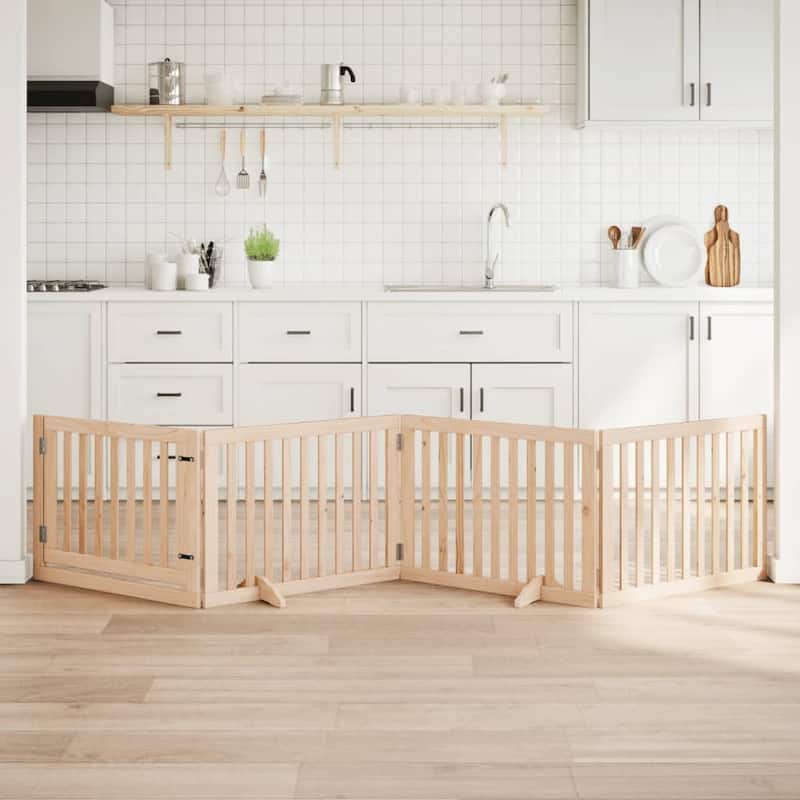 vidaXL Dog Gate Poplar wood Foldable Dog Gate Rectangular - Brown(13)