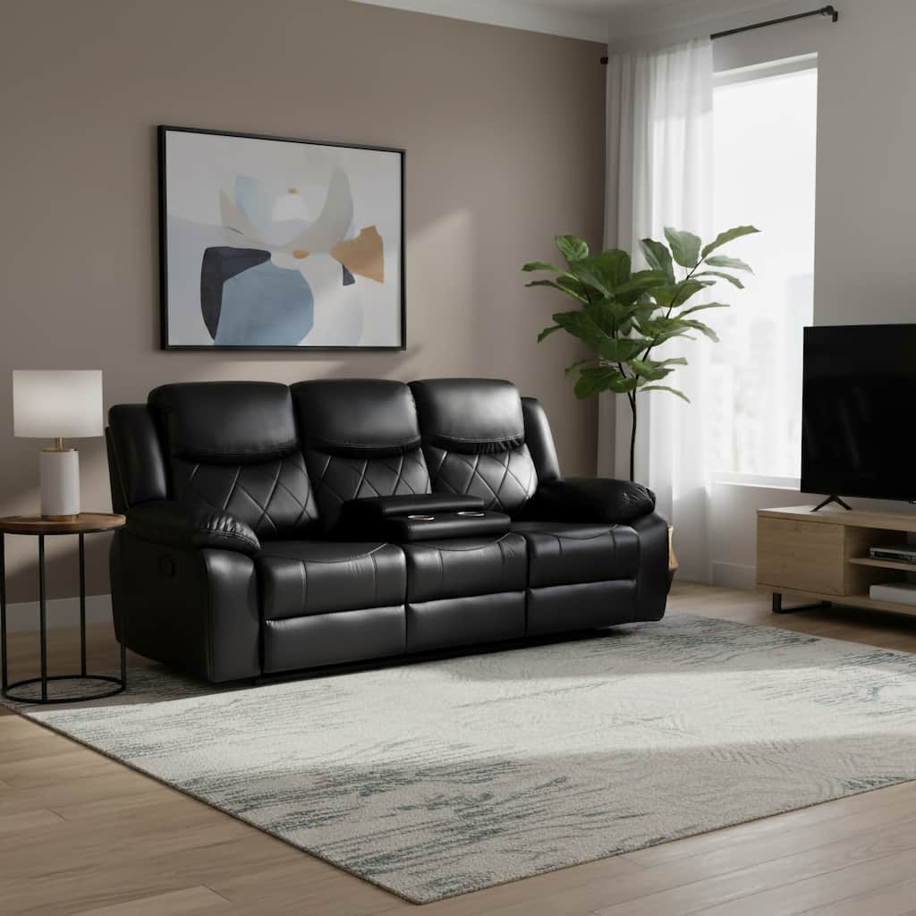 Contemporary Living Room Faux Leather Upholstered Power Reclining Sofa