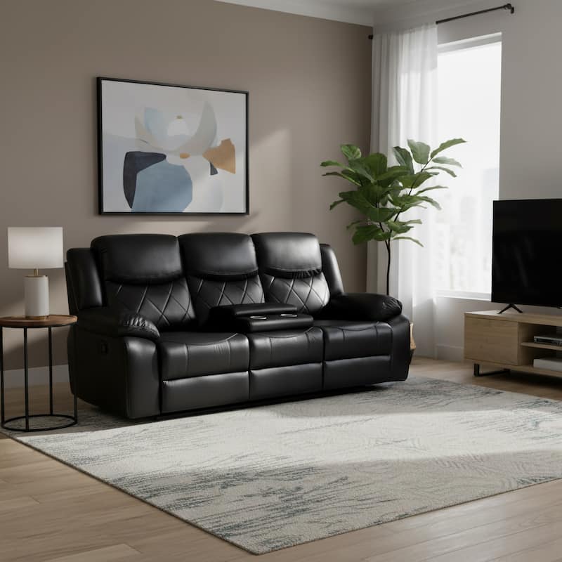 Contemporary Living Room Faux Leather Upholstered Power Reclining Sofa