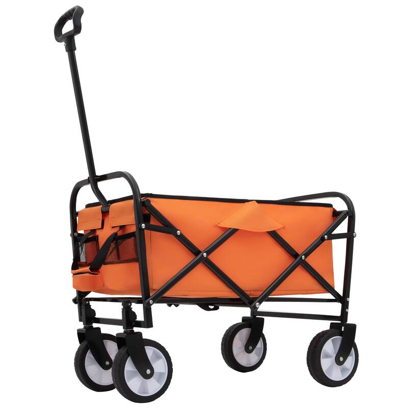 Heavy-Duty Collapsible Wagon with Storage Straps - 225lb Capacity Utility Cart, Orange