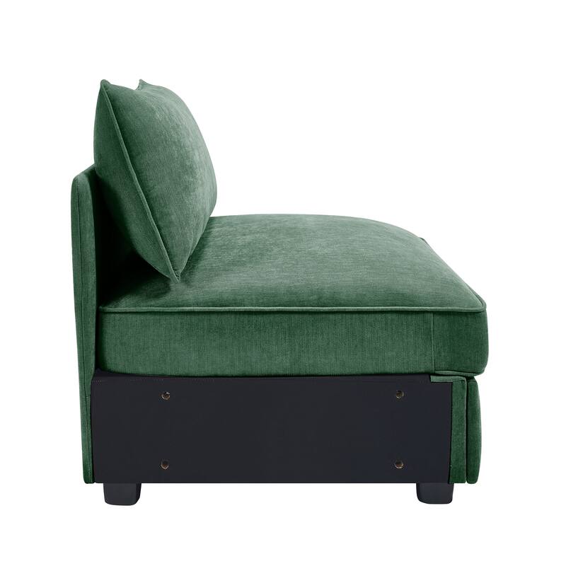 Armless Velvet Green Sofa in Chenille, 34x34x33 inches