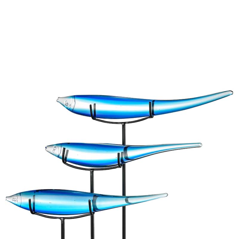 3 Blue Fish Handcrafted Art Glass Figurine