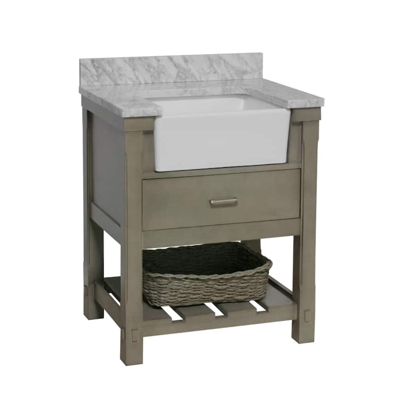 KitchenBathCollection Charlotte 30" Farmhouse Bathroom Vanity with Carrara Marble Top