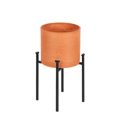 Achla Designs 15" H Terra Cotta Finish Polymer Wood Stone Blend/Wrought Iron Simple Minimalist Tabletop and Floor Eileen Planter