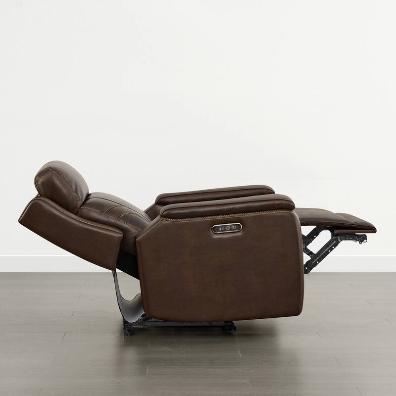 Spruce & Spring Dual Motors Genuine Leather Power Lay Flat Recliner with Power Headrest