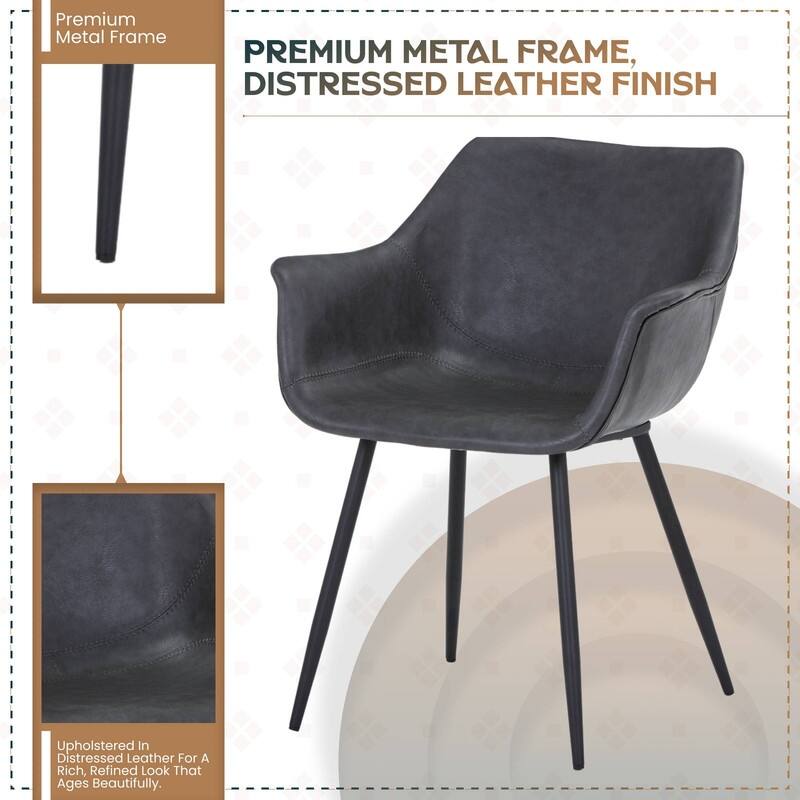 Markley Mid-Century Modern Minimalist Ergonomic Leather Dining Chair with Comfy Curved Seat & Strong Powder-Coated Iron Legs