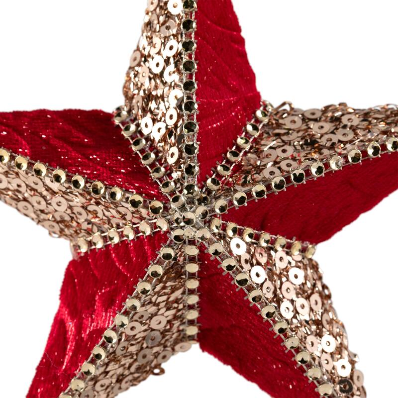 Sequined and Velveteen 5-Point Star Christmas Ornament - 6" - Gold and Red