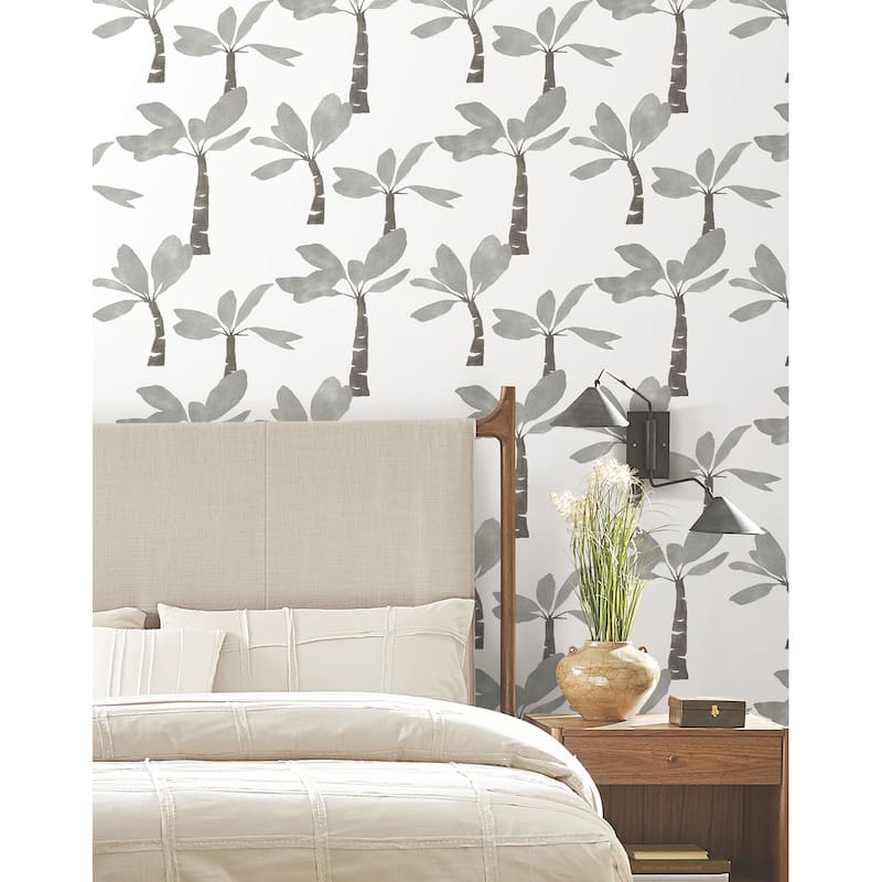 York Wallcoverings Painted Oasis Carbon and Graphite Wallpaper