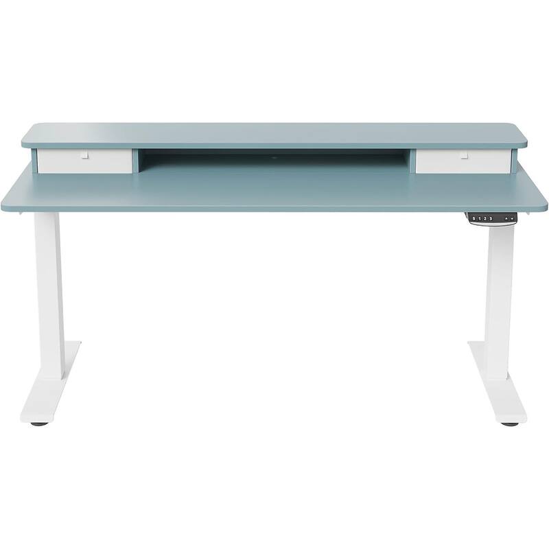 FEZIBO Height Adjustable Electric Standing Desk with Double Drawer, Stand Up Desk with Storage Shelf, Sit Stand Desk
