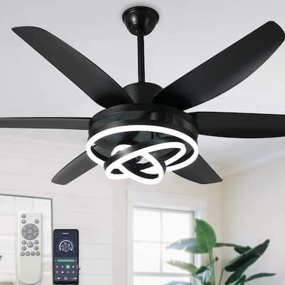 Bella Depot 56" Modern Ceiling Fan with Dimmable LED Light and Remote 6-speed Black Reversible Fan