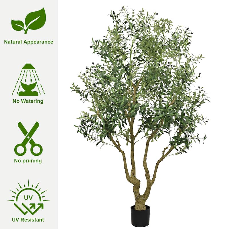 8FT Tall Artificial Olive Tree - Large Faux Potted Tree with Natural Trunk and Lifelike Olive Leaves and Fruit, 1 pc/set