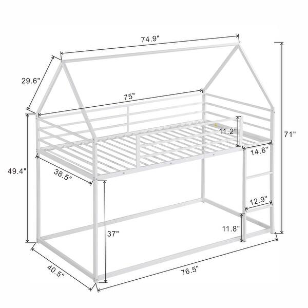 dimension image slide 1 of 2, Twin over Twin House Bunk Bed with Built-in Ladder for Home