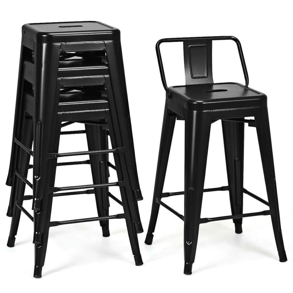 24" Set of 4 Low Back Metal Counter Stool Stools - 17" x 17"x 31" (L x W x H)