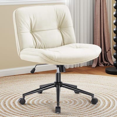 Criss Cross Chair with Wheels, Legged Home Office PU Leather Wide Armless Desk Seat - 27"D x 26.4"W x 34.8"H