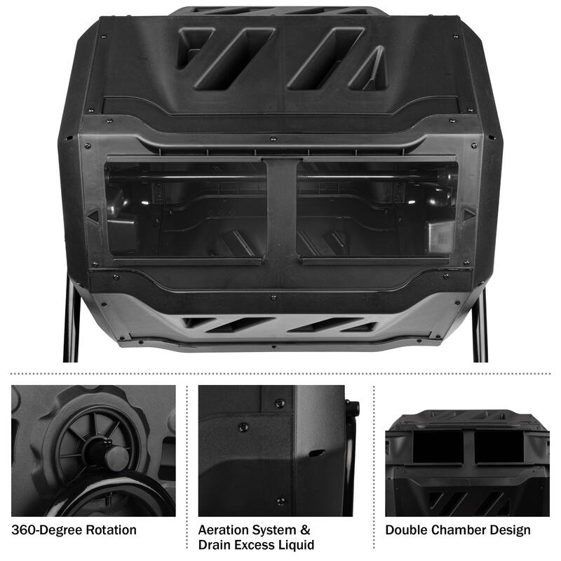 Compost Tumbler - 43Gal Compost Bin with Dual Chambers, 360-Degree Rotating Design, and Garden Gloves Included by Pure Garden