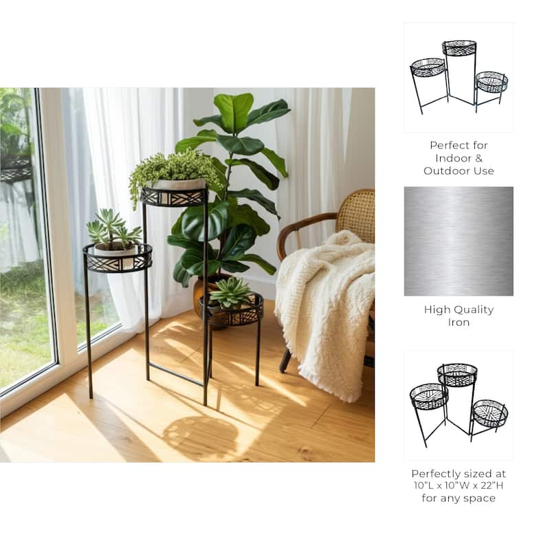 Iron Metal Lattice Design 3-Tier Plant Stand (Set of 3) - 22" Black - 10" x 10" x 22"