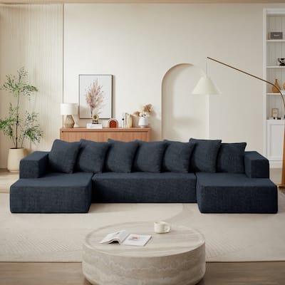 128" Modular U-Shaped 4-Seater Sectional Sofa Set in Luxurious Chenille Fabric with 2 Chaise Lounges, Plush Cloud Design