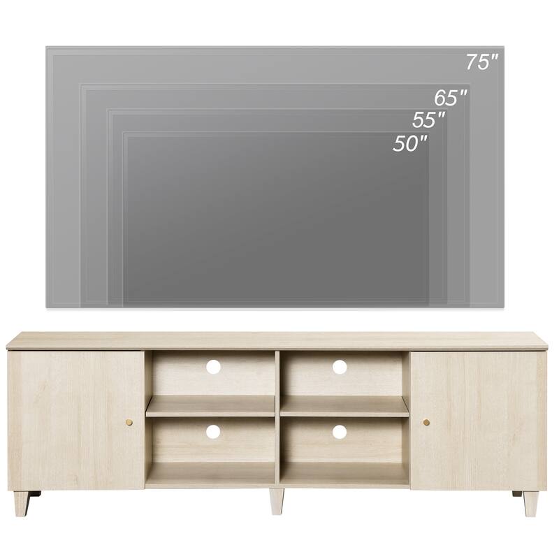 WAMPAT Wooden TV Stand with Doors, Mid-Century Entertainment Center