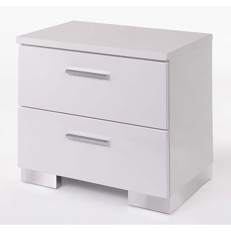 Havland White and Chrome 2-Drawer Nightstand