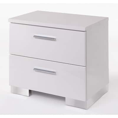 Havland White and Chrome 2-Drawer Nightstand