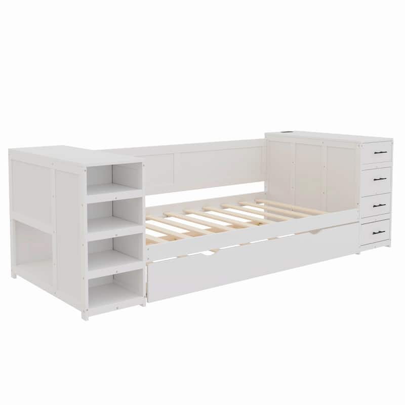 Twin White Wood Daybed with Trundle
