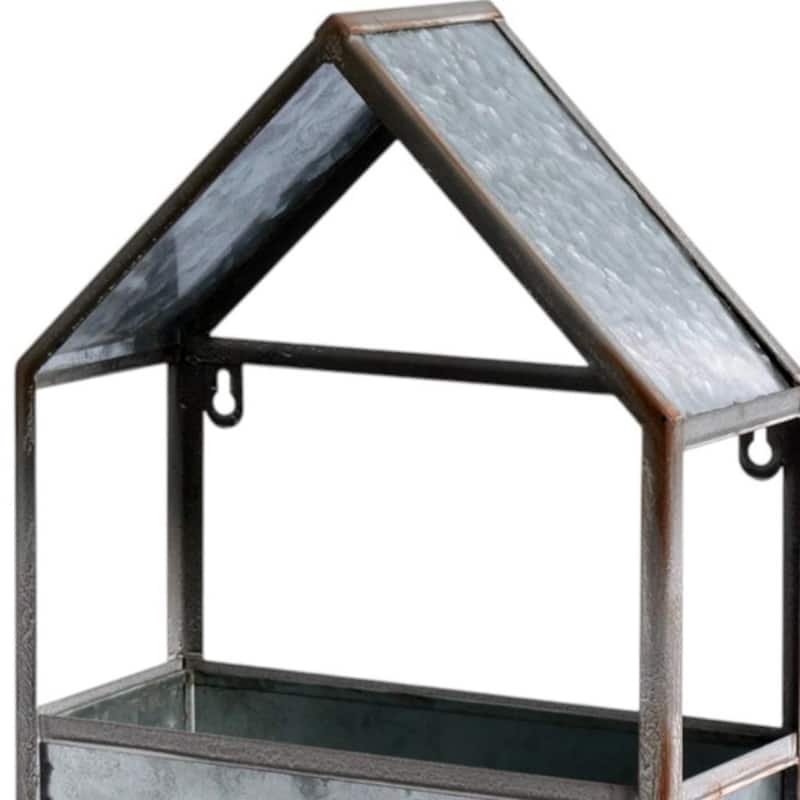 HomeRoots Set of Two Gray Galvanized Metal Novelty House Shaped Hanging Planters - 12.00 in. x 18.00 in. x 6.00 in.