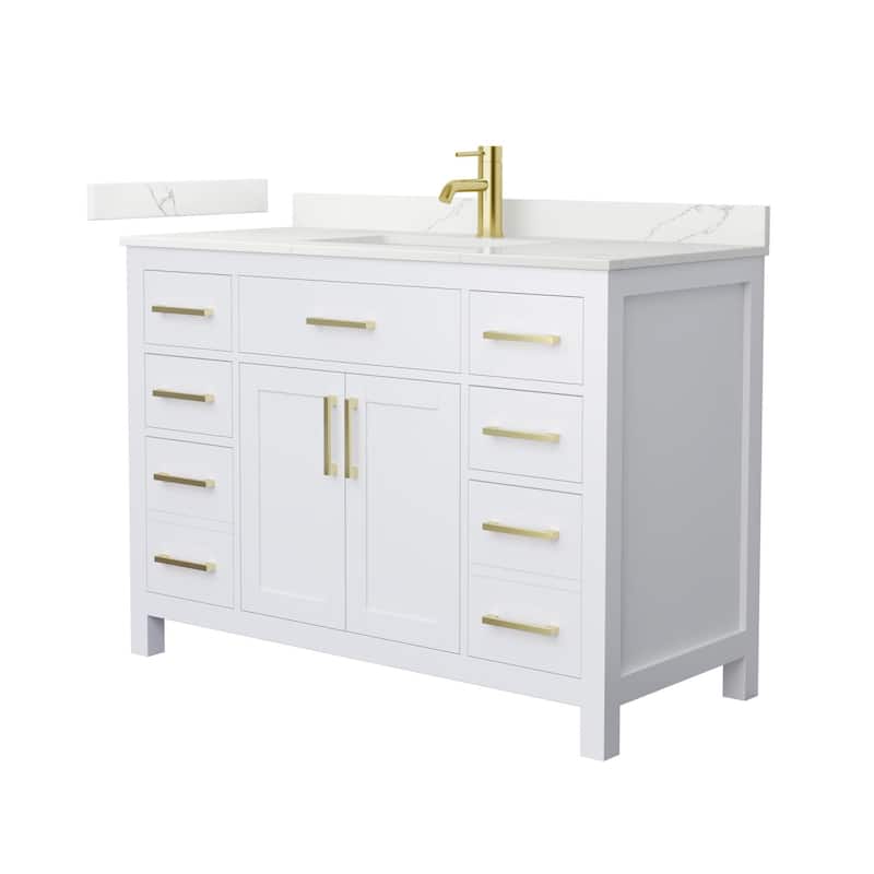 Wyndham Collection WCG2424-48S-QTZ-UNSMXX Beckett 48" Free Standing - White / Giotto Quartz Top / Brushed Gold Hardware
