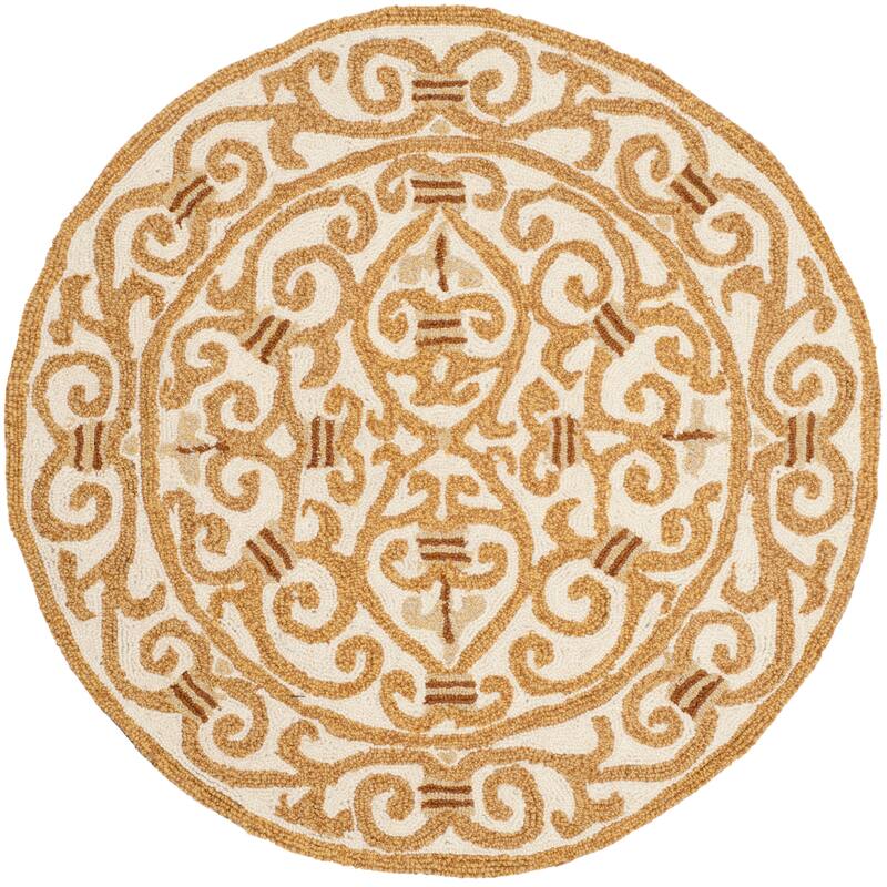 SAFAVIEH Hand-hooked Chelsea Joba Country Oriental Wool Rug - 4' Round - Ivory/Gold - Runner/Round