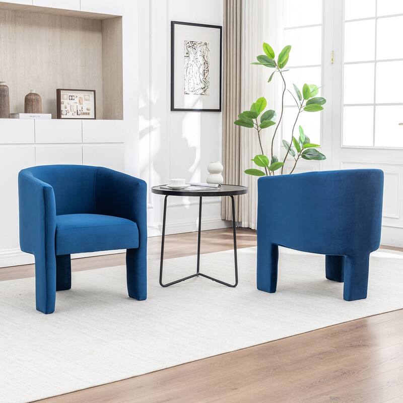 SEYNAR Modern Velvet Accent Chair, Upholstered Barrel Chair with Unique Solid Base for Living Room Soft Club Chair Set of 2