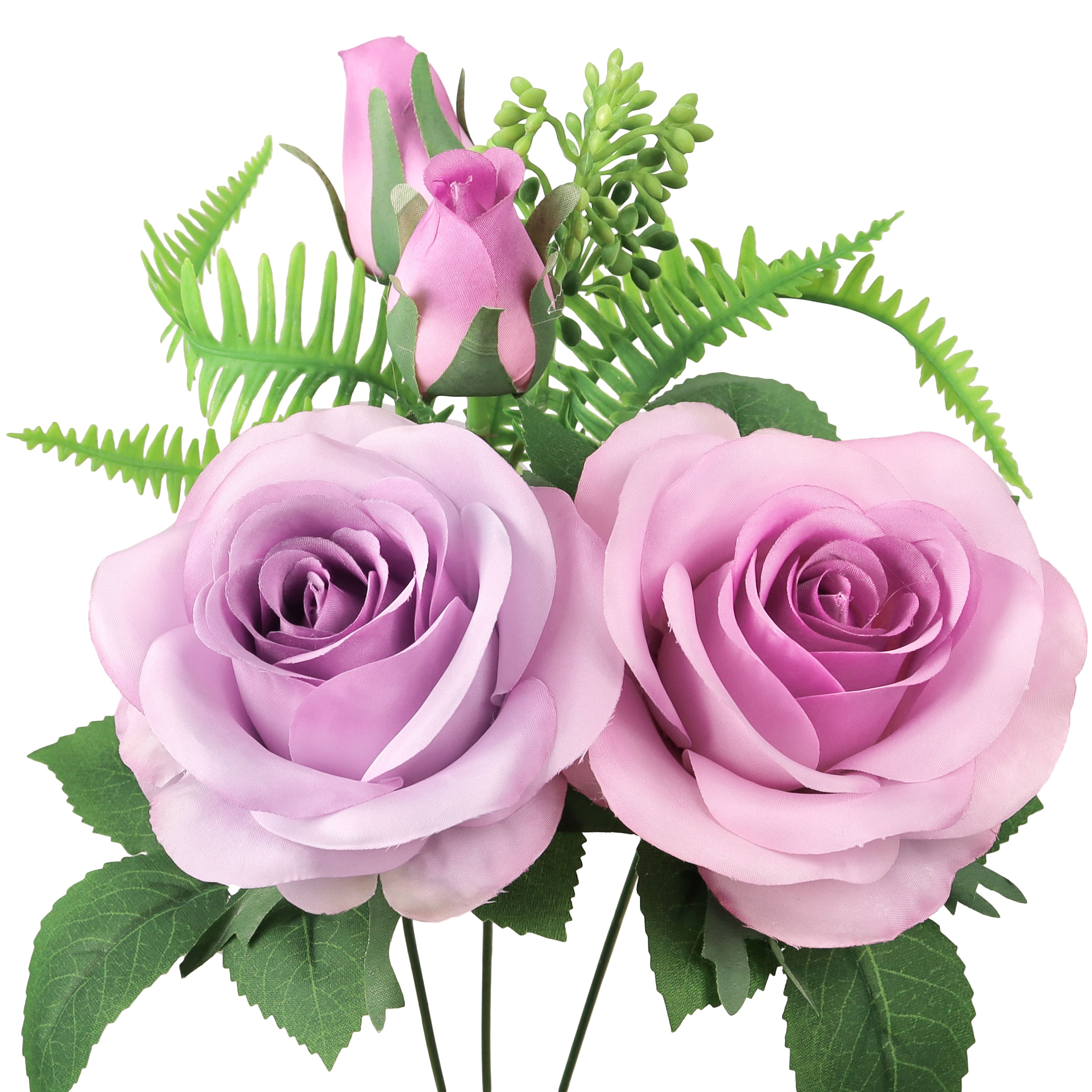 Set of 2 Lavender Artificial Rose Flower Stem Bush Bouquet 18in - 18