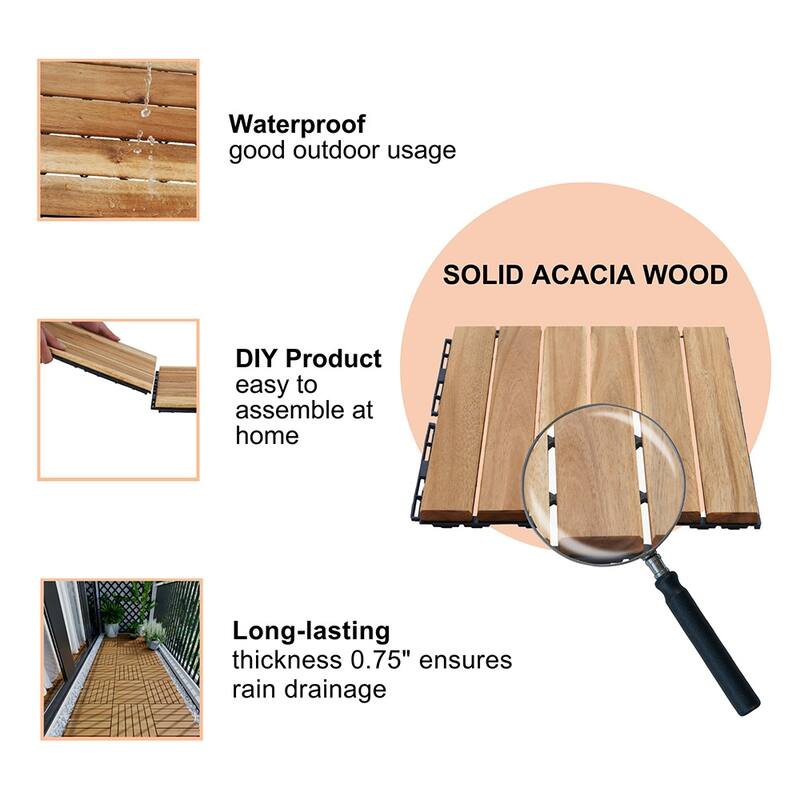 1 ft. x 1 ft. Acacia Wood Outdoor Interlocking Deck Tiles, Box of 10