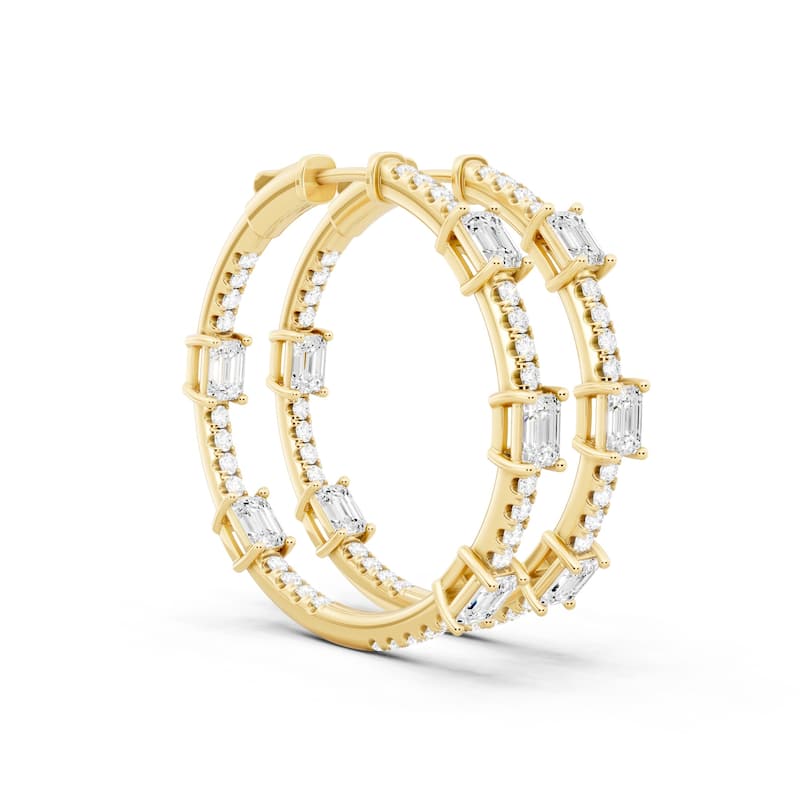 Auriya 14k Gold 3.00ctw Emerald Hoop Lab Grown Diamond Earrings (E-F VS)